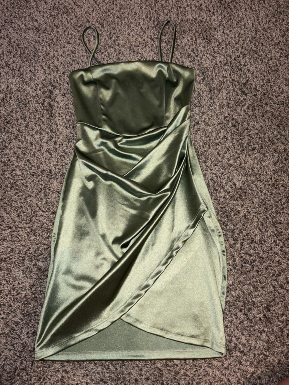 Windsor Olive Green Satin Draped Mini Dress